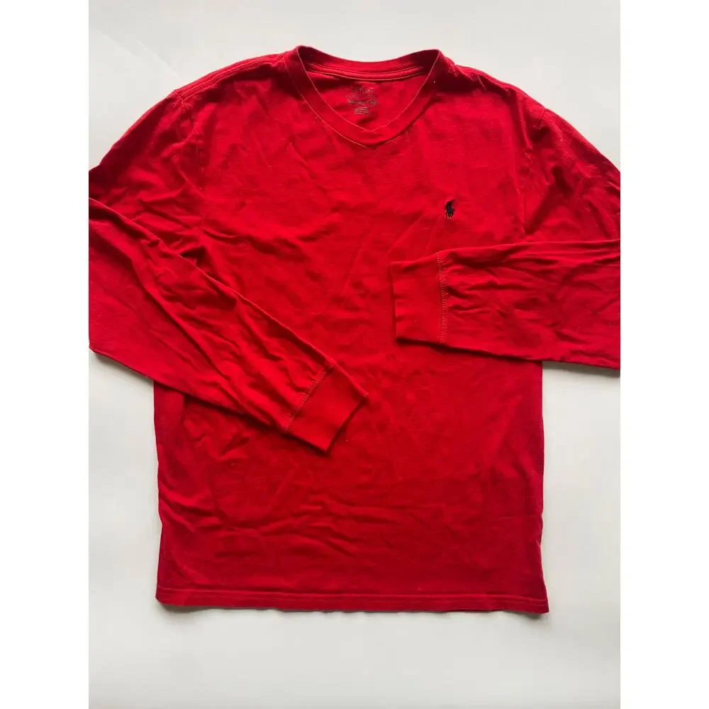 Boy's Ralph Lauren Basic Red Long Sleeve T-shirt Size YXL 18-20